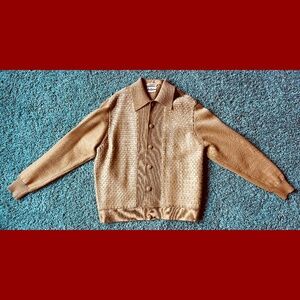 VINTAGE Men’s Knit Cardigan SWEATER, Soft Basketweave LEATHER, Spain